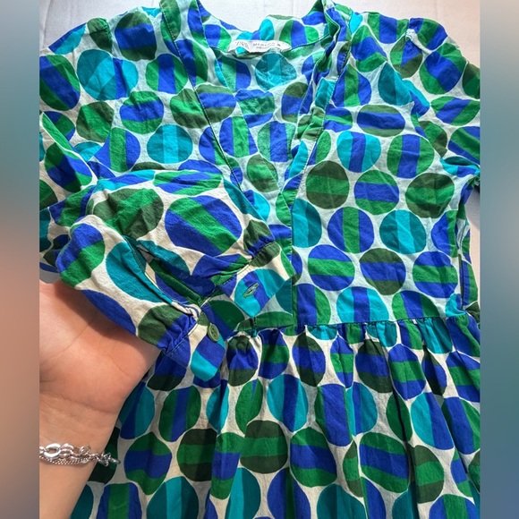 ZARA Printed Midi Dress 100% Cotton Sz Small Boho Retro Twee - Picture 6 of 9